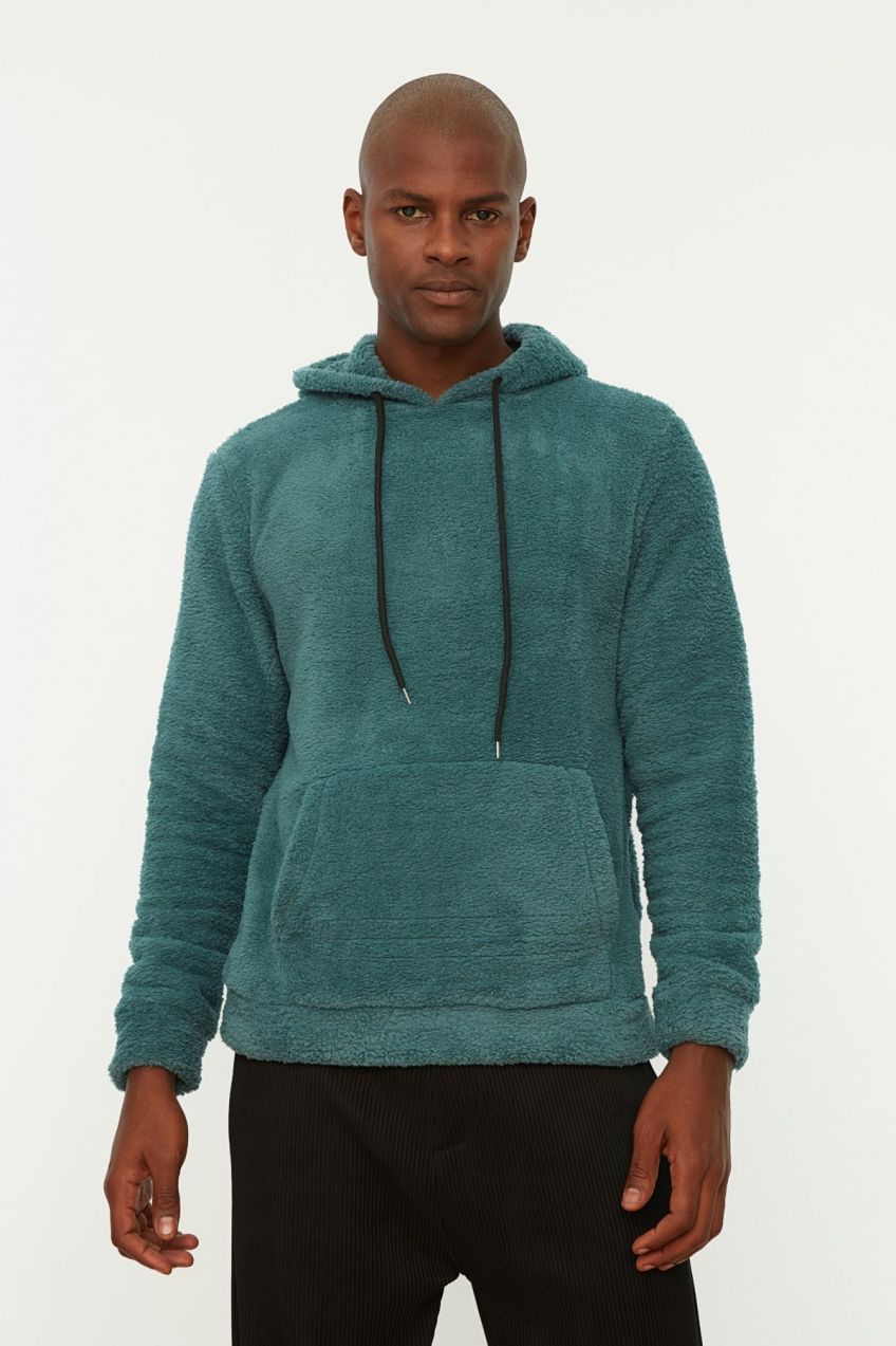 Trendyol Indigo Regular/Normal Cut Hooded Warm Plush Sweatshirt