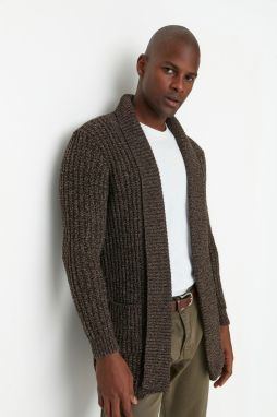 Trendyol Brown Regular Fit Shawl Collar Long Knitwear Cardigan