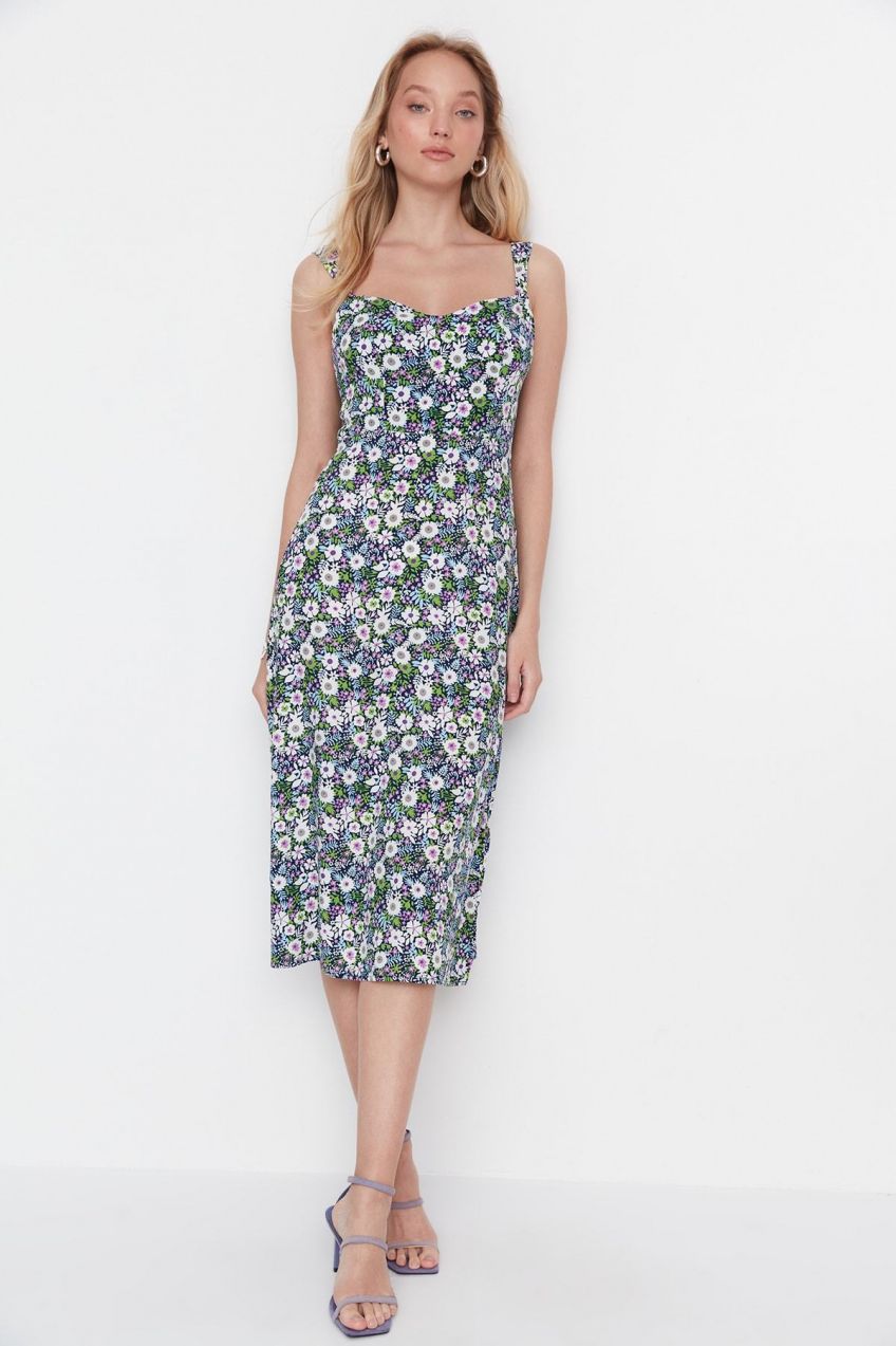 Trendyol Multicolored Woven Floral Strap Midi Dress