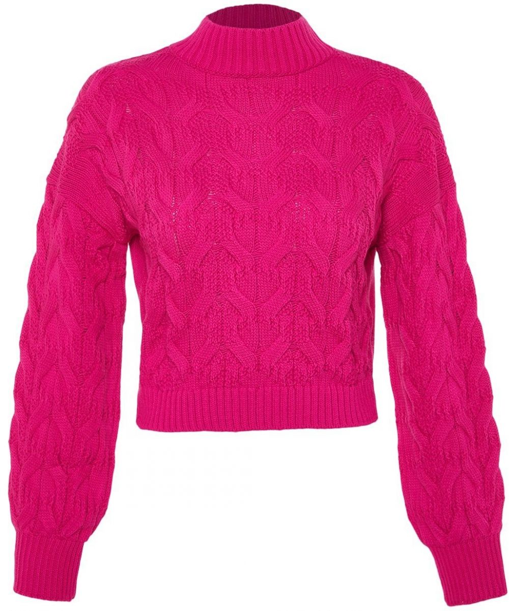 Trendyol Fuchsia Crop High Neck Knitwear Sweater
