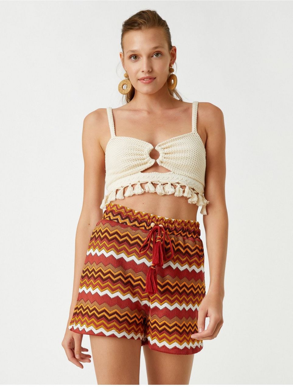Koton Tie Waist Shorts with Tassel Detail.