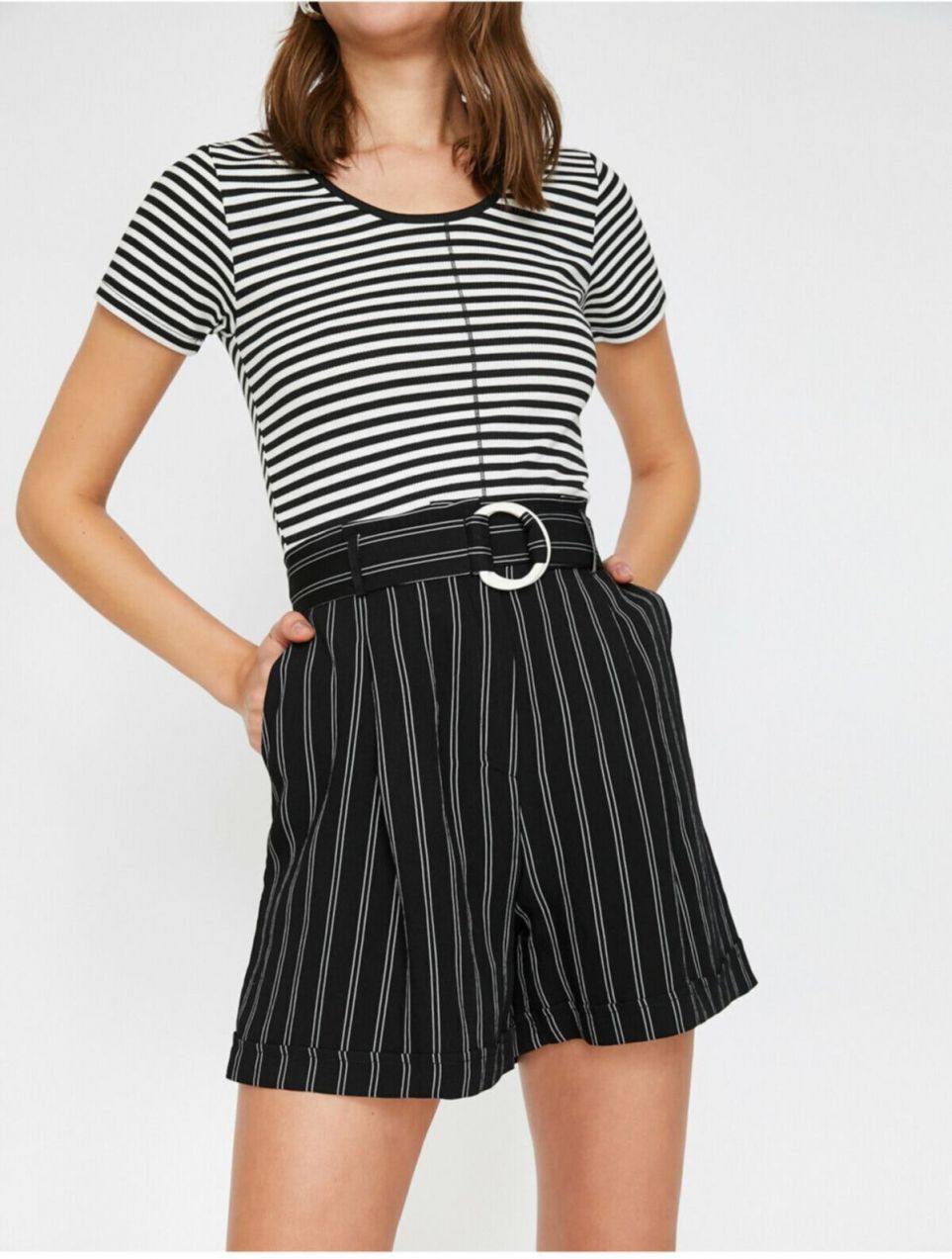 Koton Women's Black Striped Shorts