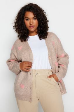 Trendyol Curve Ecru Heart Patterned Knitwear Cardigan