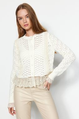 Trendyol Ecru Crop Lace Openwork/Perforated Knitwear Cardigan