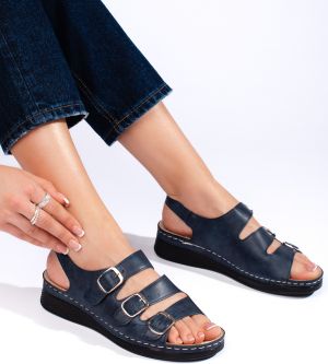 Shelvt Women's navy blue sandals with buckles
