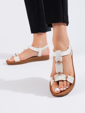Shelvt Women's white sandals with decorations