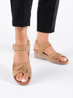 Shelvt Women's camel wedge sandals