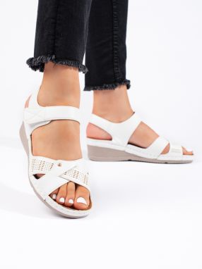 Shelvt Women's wedge sandals with velcro white