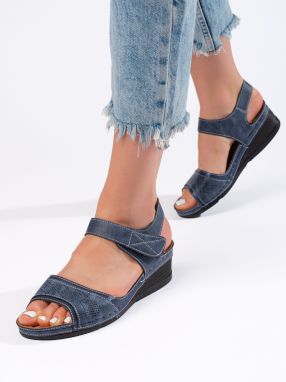 Shelvt Women's blue Velcro sandals
