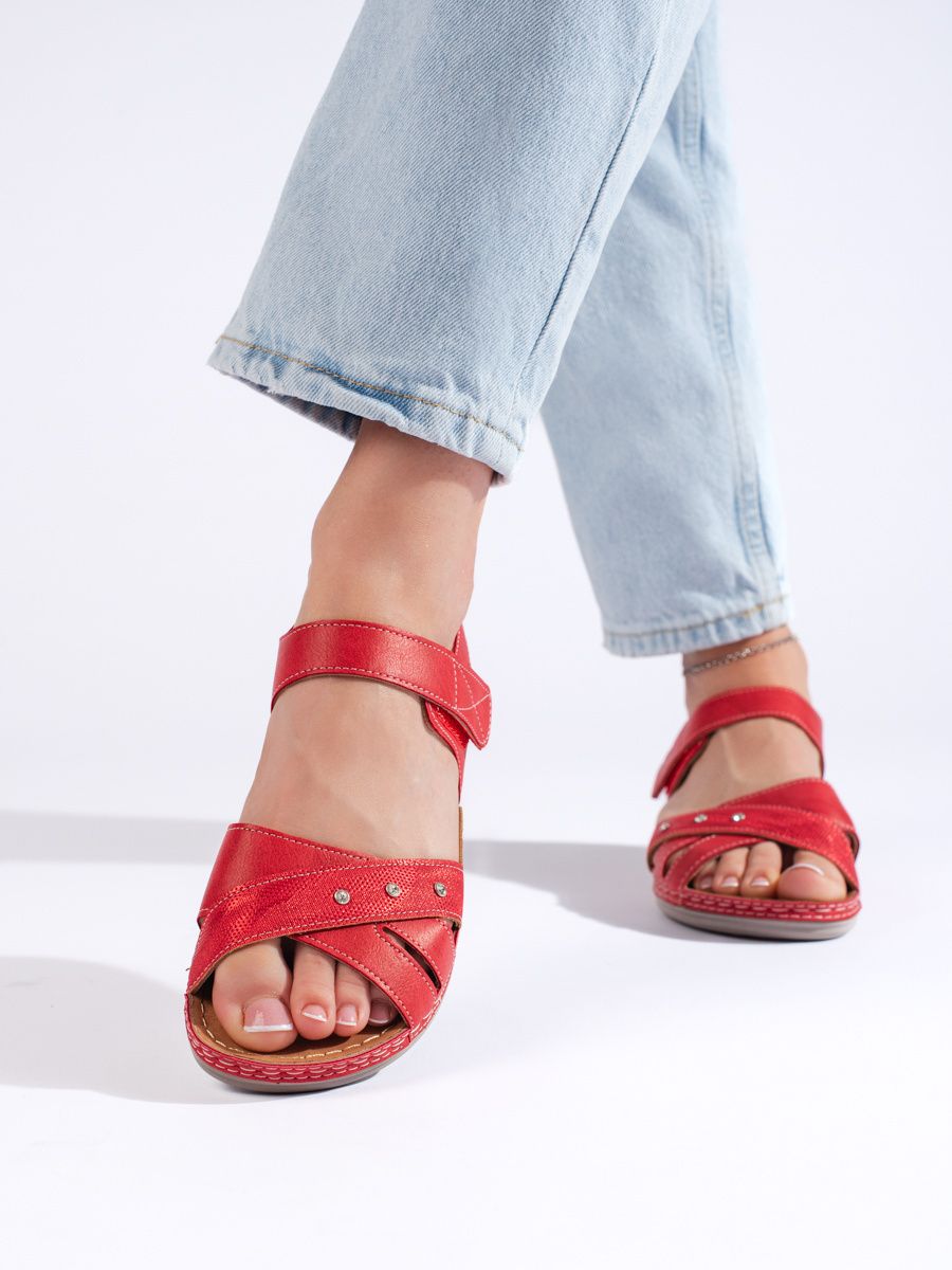 Shelvt Lightweight red women's platform sandals