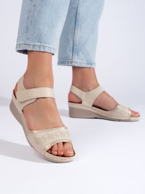 Shelvt Beige women's Velcro sandals