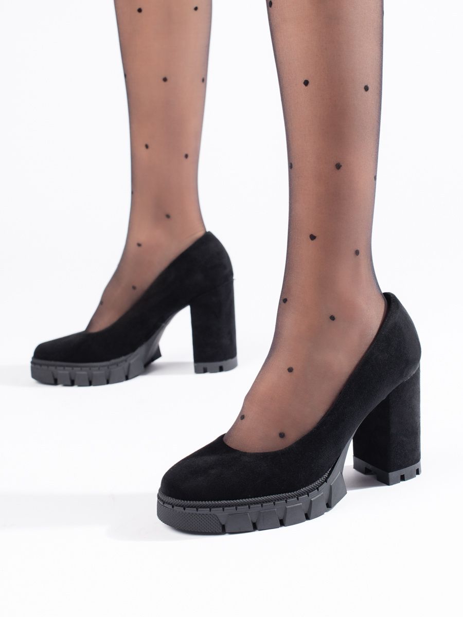 Shelvt Women's suede pumps on a heel black