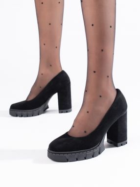 Shelvt Women's suede pumps on a heel black
