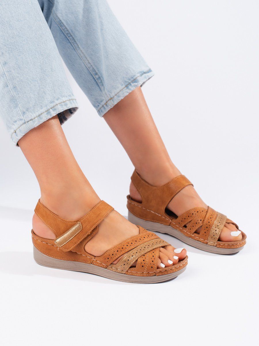 Shelvt Women's brown Velcro sandals