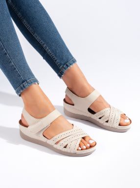 Shelvt Women's beige Velcro sandals