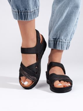 Shelvt Women's Black Velcro Sandals