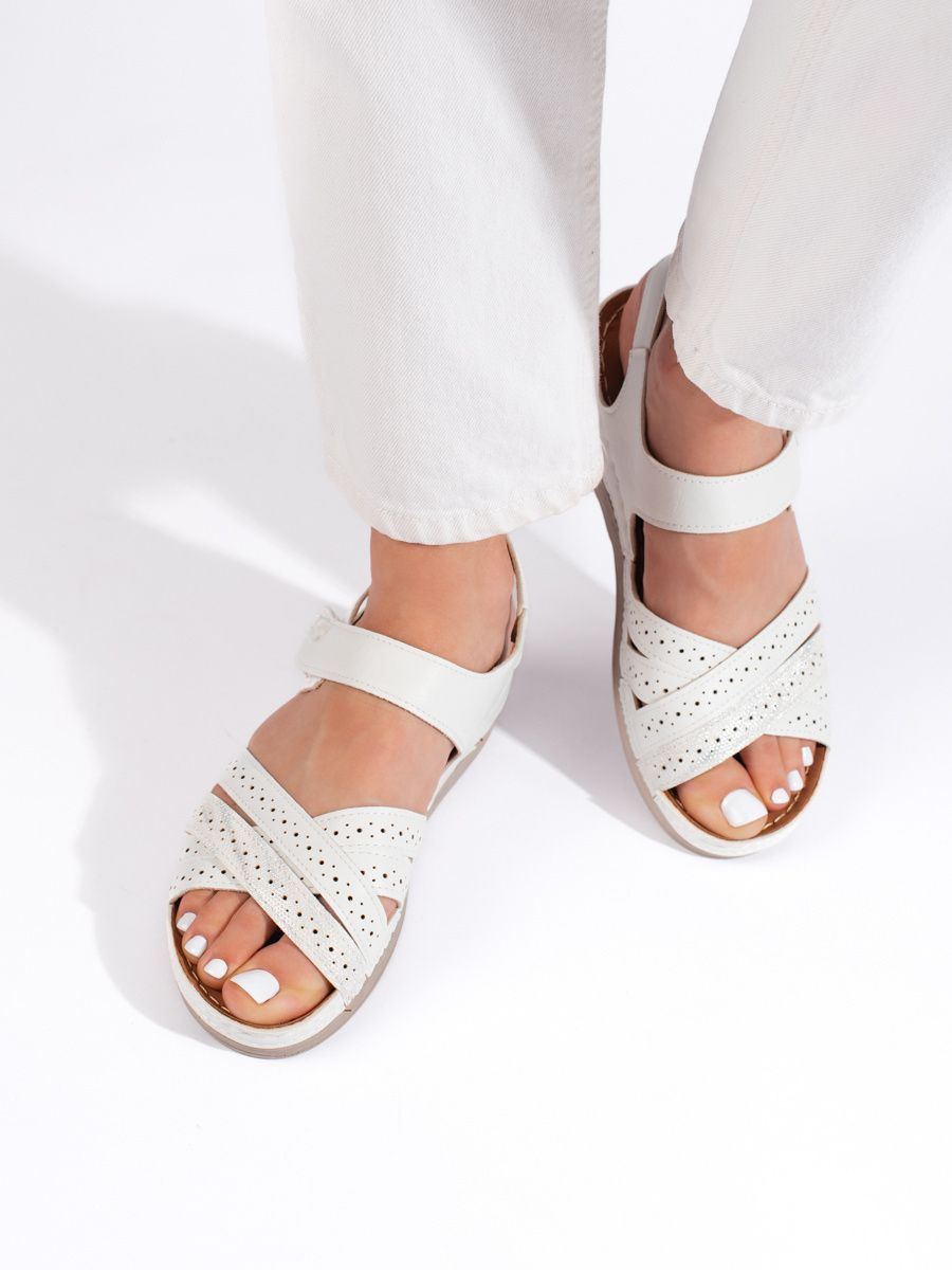 Shelvt Women's white Velcro sandals