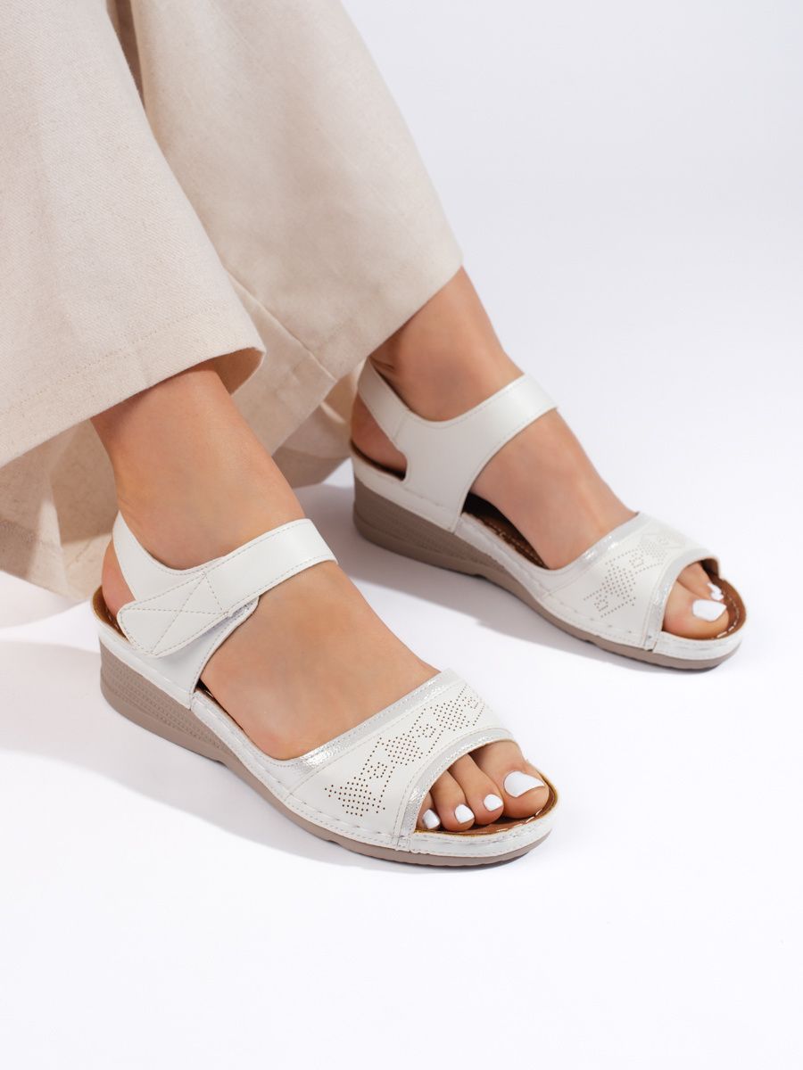 Shelvt White women's Velcro sandals