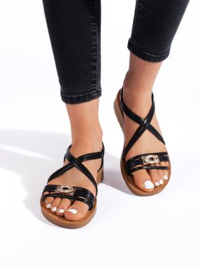 Shelvt Black women's sandals with thick soles