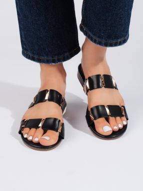 Shelvt Black women's flat sandals