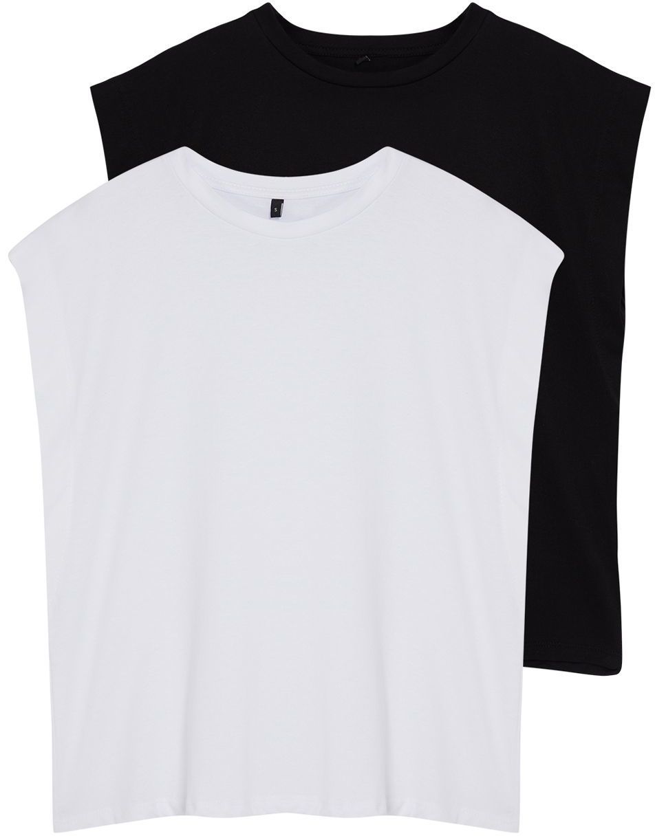 Trendyol Black-White 2 Pack 100% Cotton Sleeveless Knitted T-Shirt