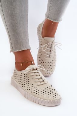 Beige leather women's sneakers with an openwork pattern Ilvima