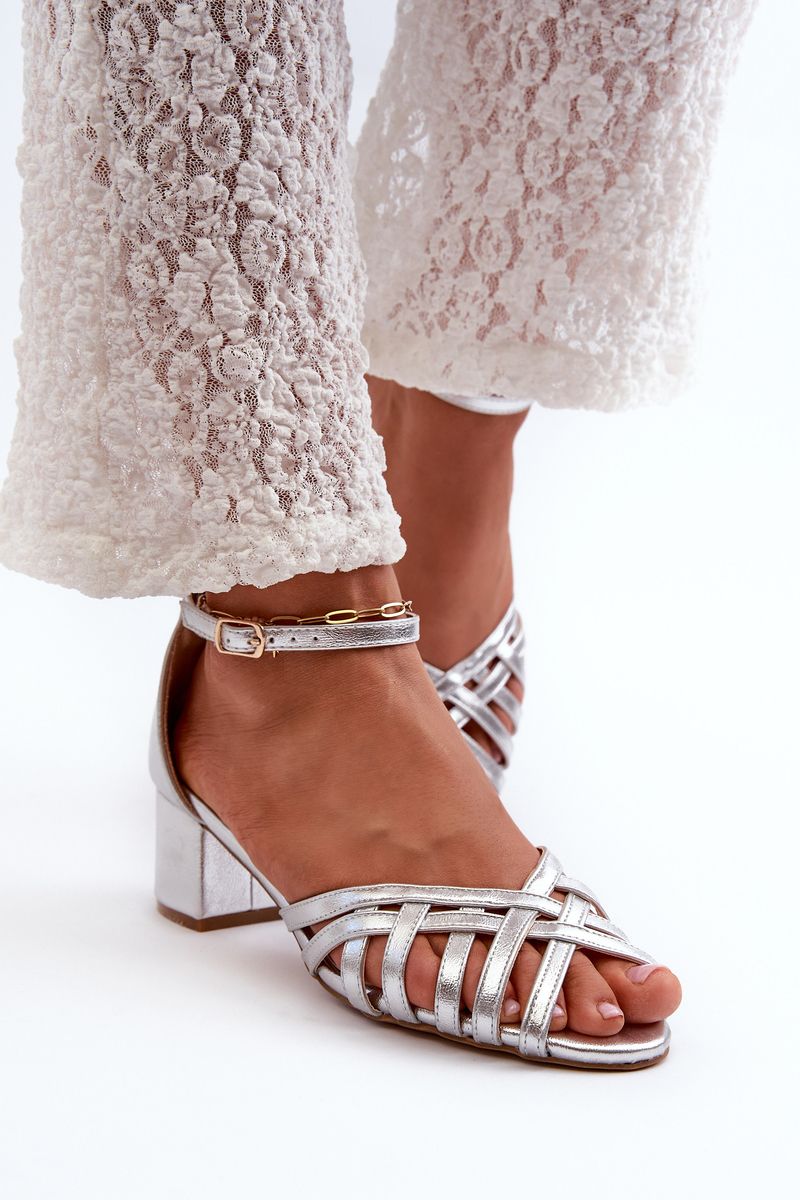 Women's sandals made of eco-leather on a low heel Silver Monsha