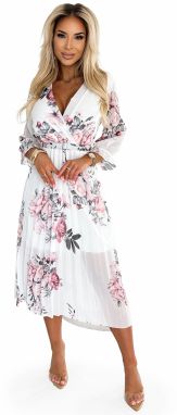 Women's pleated midi dress with neckline and belt Numoco