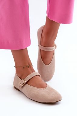 Beige ballet flats Anlofi made of eco-friendly suede with buckle closure