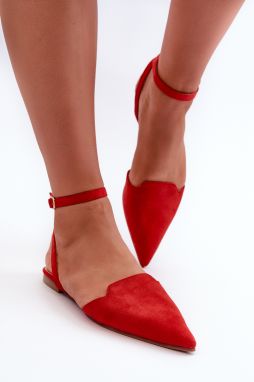 Lace-up eco suede ballerinas with pointed toes, red Ellesara