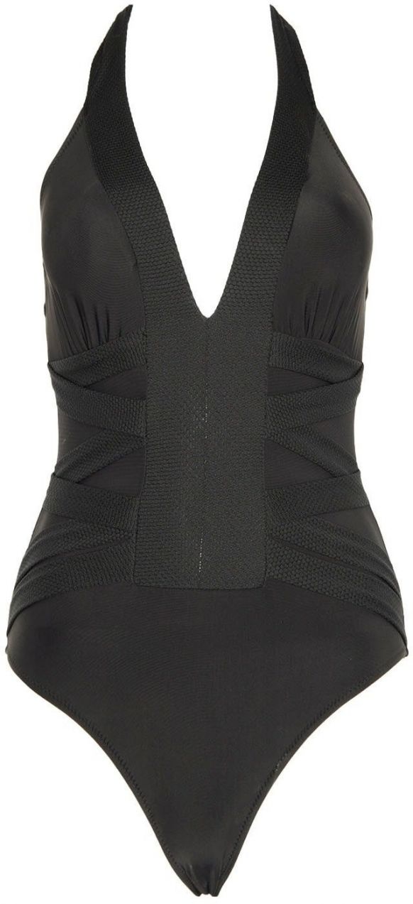 Trendyol Black Neck-Bound Textured Swimsuit