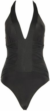 Trendyol Black Neck-Bound Textured Swimsuit