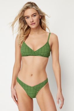 Trendyol Green Gingham Textured V-Cut Bikini Bottoms