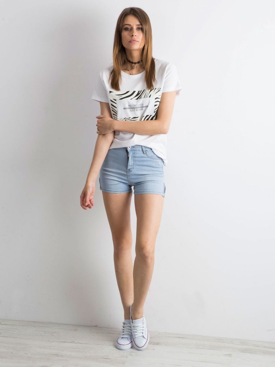 High waisted blue denim shorts