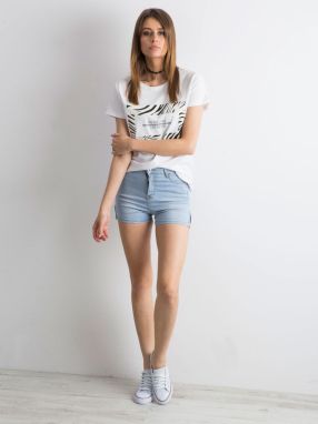 High waisted blue denim shorts