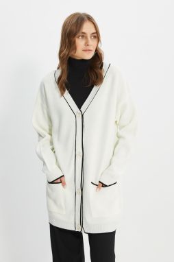 Trendyol Ecru Contrast Piping Detailed Knitwear Cardigan