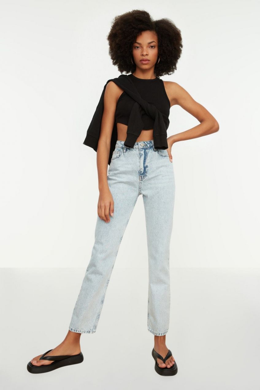 Trendyol Blue High Waist Straight Jeans