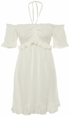 Trendyol Ecru Waist Opening Mini Woven Lined Frilly Woven Dress