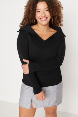 Trendyol Curve Black Boat Neck Fine Knitwear Blouse