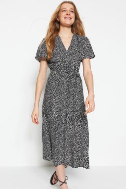 Trendyol Black Belted Woven Midi Double Breasted Neck Viscose Woven Dress