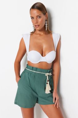Trendyol Khaki Belted Woven Ruffled 100% Cotton Shorts & Bermuda
