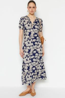 Trendyol Navy Blue Woven Collar Detailed Midi Woven Dress