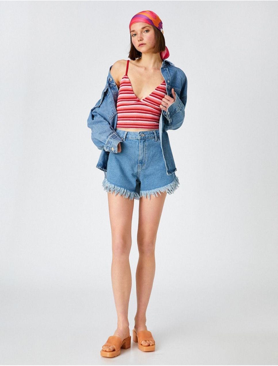 Koton Denim Shorts High Waist, Tassels Pocket Cotton.