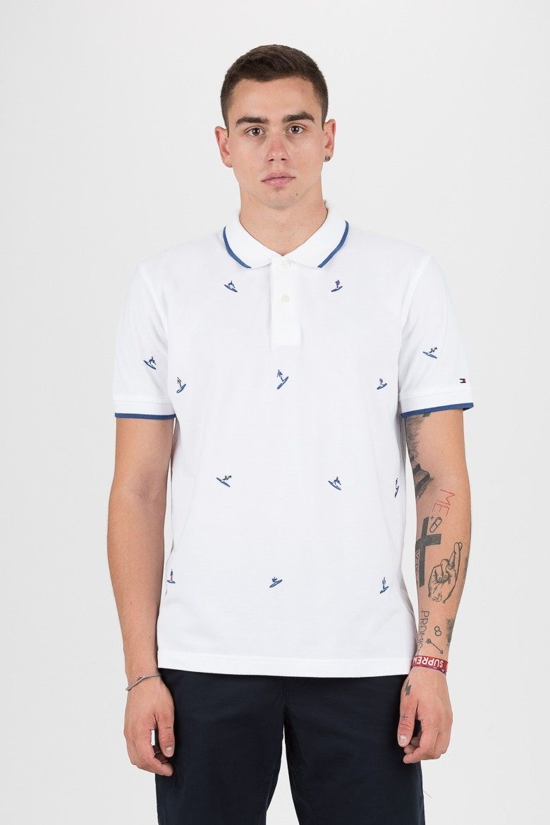 Tommy Hilfiger Polo tričko - ALL OVER EMBROIDERY REGULAR POLO biele