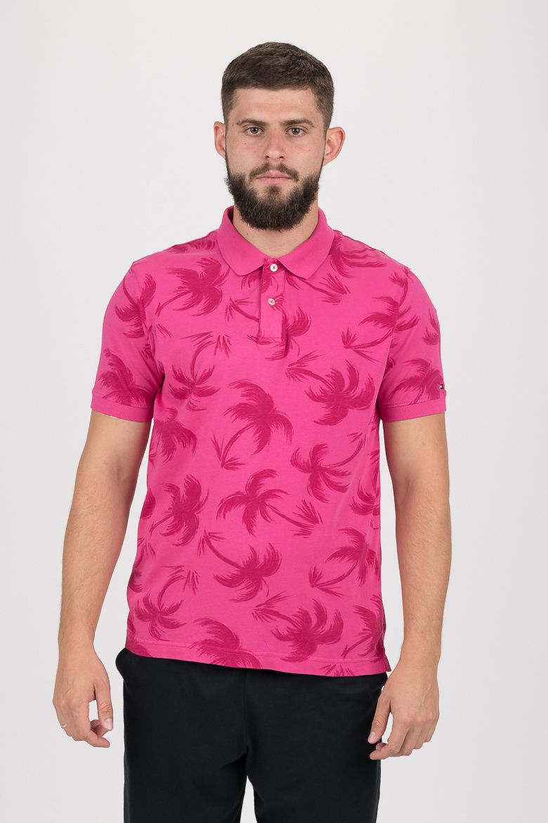 Tommy Hilfiger Polo tričko - ALLOVER PALM GMD SLIM POLO ružové