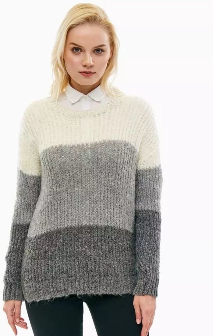 Tommy Hilfiger Sveter - ROSARIA ROUND-NK krémovo-sivý