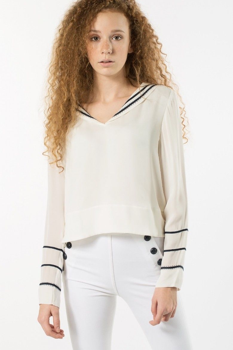 Blúzka - Tommy Hilfiger GIGI SILK SAILOR BLOUSE LS biela