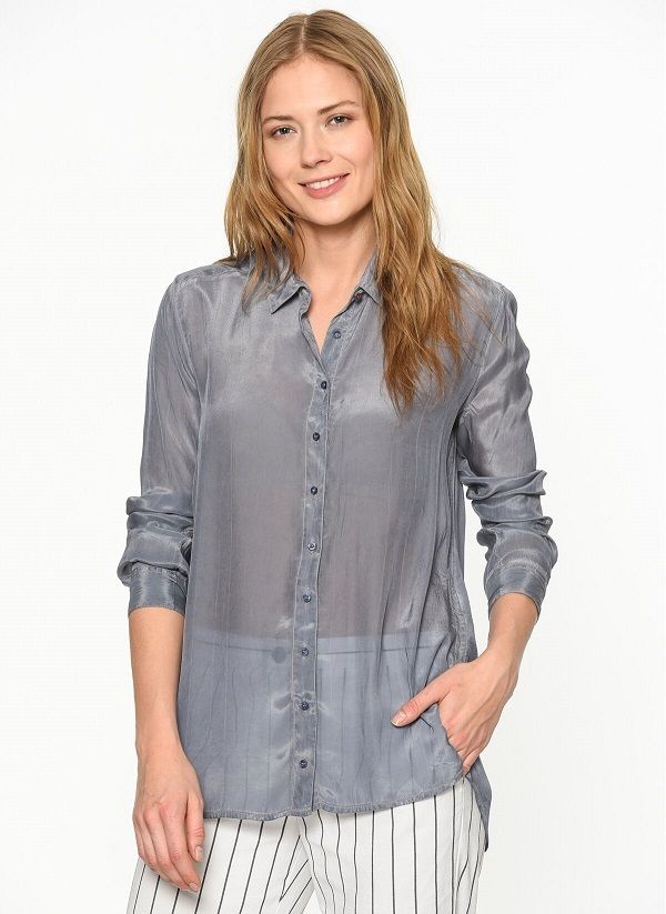 Blúzka - Tommy Hilfiger Cold dye viscose crepe shirt l/s 16 sivá