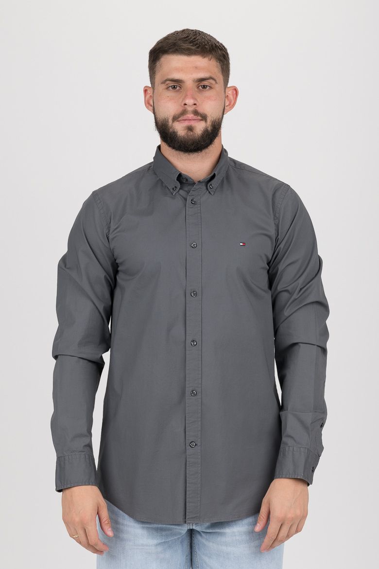 Košeľa - TOMMY HILFIGER SLIM STRETCH POPLIN SHIRT šedá