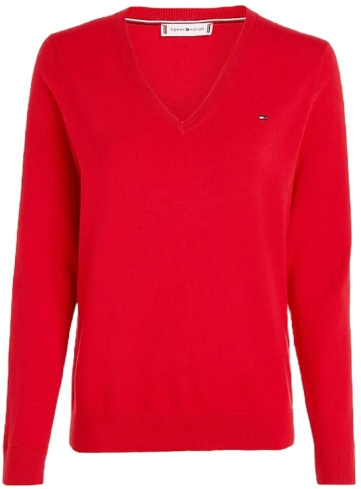 Tommy Hilfiger Sveter - HERITAGE V-NK SWEATER červený